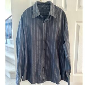 Vintage Y2K Grey Pin Stripe Floral Embroidered Button Down Long Sleeve Shirt